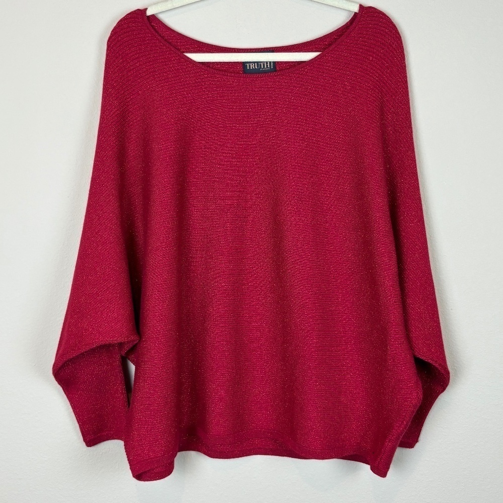 Truth by Republic Red Shimmer Pullover Long Sleeve Ribbed Sweater; Size 3X